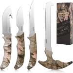 4 Pieces Fixed Blade Hunting Knife Set - Gut Hook Skinning Knife, Hunting Dagger, Caping & Boning Saw
