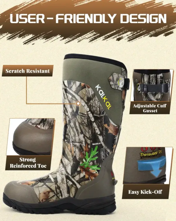 Kalkal camo hunting boots with a adjustable calf design to fit most hunters