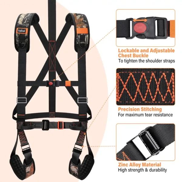 hunting climbing harness buckles and stitching details