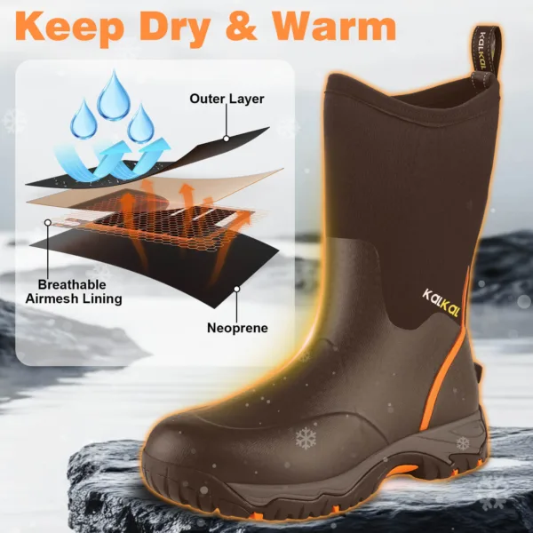 insulated pull on work boots feature breathable liner and neoprene upper