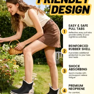 Woman doing garden work in short waterproof deck boots