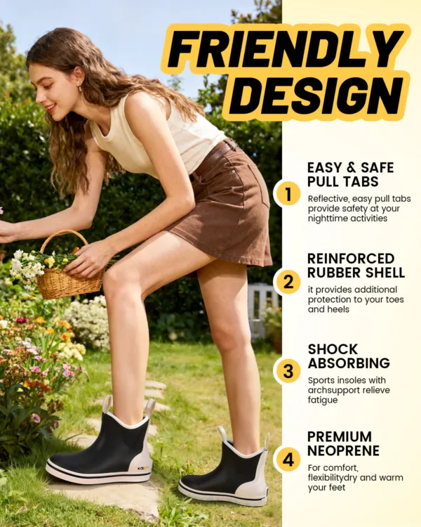 Woman doing garden work in short waterproof deck boots