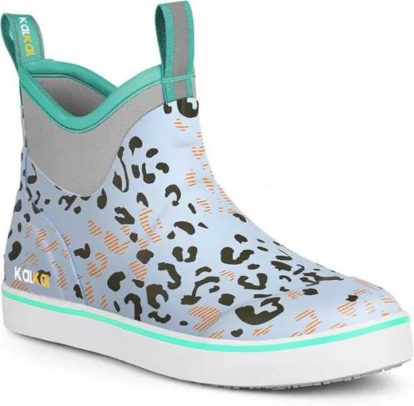 Kalkal Womens Camo Deck Boots, Waterproof Ankle Slip-On Boots For Fishing & Outdoors