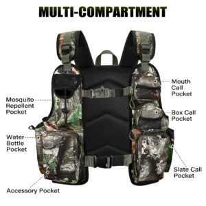 multi-compartment turkey hunting vest with dedicated pockets for gear
