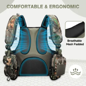 comfortable hunting vest with padded shoulder straps and breathable mesh back close-up