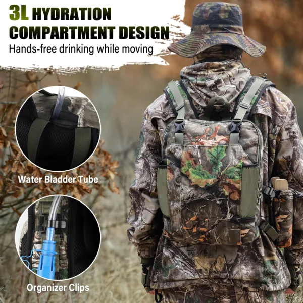 Hydration-ready turkey vest compatible with 2L to 3L water bladder